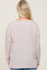 Beige Striped Brushed Maternity Long Sleeve Top