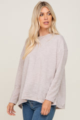 Beige Striped Brushed Long Sleeve Top