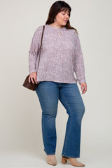 Mauve Floral Side Slit Plus Long Sleeve Top