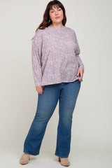 Mauve Floral Side Slit Plus Long Sleeve Top