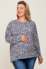 Navy Floral Side Slit Maternity Plus Long Sleeve Top