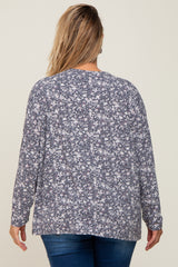 Navy Floral Side Slit Maternity Plus Long Sleeve Top