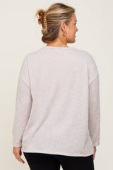 Beige Striped Brushed Maternity Plus Long Sleeve Top