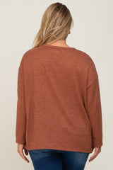 Rust Striped Brushed Maternity Plus Long Sleeve Top