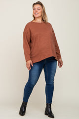 Rust Striped Brushed Maternity Plus Long Sleeve Top