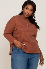 Rust Striped Brushed Plus Long Sleeve Top