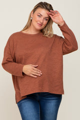 Rust Striped Brushed Maternity Plus Long Sleeve Top