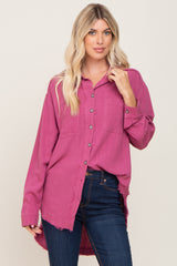 Magenta Linen Fringe Button Down Top