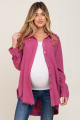 Magenta Linen Fringe Button Down Maternity Top