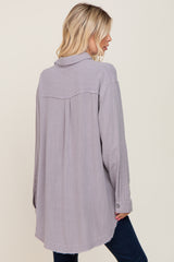 Grey Linen Fringe Button Down Top