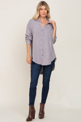 Grey Linen Fringe Button Down Top