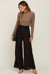 Black Animal Print Wide Leg Pants