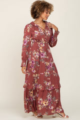 Burgundy Floral Tiered Maxi Dress