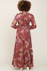 Burgundy Floral Tiered Maxi Dress