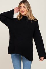 Black Rib Knit Mock Neck Maternity Sweater