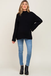 Black Rib Knit Mock Neck Maternity Sweater