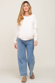 Blue Raw Hem Wide Leg Maternity Jeans