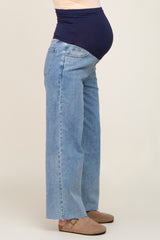 Blue Raw Hem Wide Leg Maternity Jeans