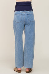 Blue Raw Hem Wide Leg Maternity Jeans