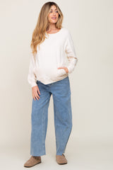 Blue Raw Hem Wide Leg Maternity Jeans