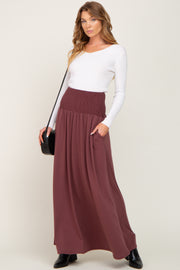 Burgundy Smocked High Waisted Maxi Skirt