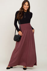 Burgundy Smocked High Waisted Maternity Maxi Skirt