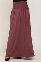 Burgundy Smocked High Waisted Maternity Maxi Skirt