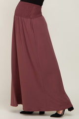 Burgundy Smocked High Waisted Maternity Maxi Skirt