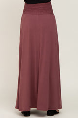 Burgundy Smocked High Waisted Maternity Maxi Skirt