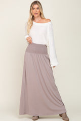 Taupe Smocked High Waisted Maxi Skirt