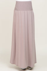 Taupe Smocked High Waisted Maternity Maxi Skirt