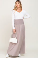 Taupe Smocked High Waisted Maternity Maxi Skirt