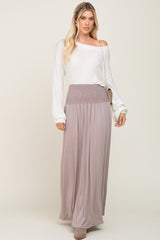 Taupe Smocked High Waisted Maxi Skirt