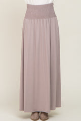 Taupe Smocked High Waisted Maxi Skirt