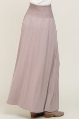 Taupe Smocked High Waisted Maxi Skirt