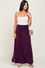 Plum Smocked High Waisted Maxi Skirt