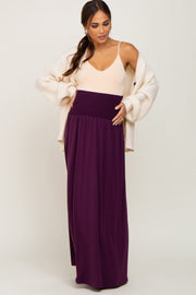 Plum Smocked High Waisted Maternity Maxi Skirt