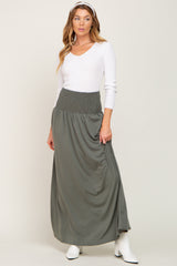 Olive Smocked High Waisted Maxi Skirt