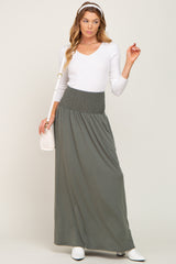 Olive Smocked High Waisted Maxi Skirt