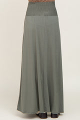 Olive Smocked High Waisted Maternity Maxi Skirt