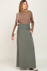 Olive Smocked High Waisted Maternity Maxi Skirt