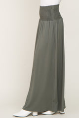 Olive Smocked High Waisted Maxi Skirt