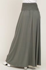 Olive Smocked High Waisted Maxi Skirt