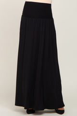 Black Smocked High Waisted Maternity Maxi Skirt