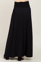 Black Smocked High Waisted Maternity Maxi Skirt