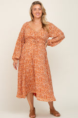 Rust Floral Front Tie Maternity Plus Midi Dress