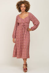 Mauve Cinched Tie Waist Midi Dress