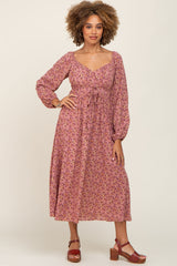 Mauve Cinched Tie Waist Midi Dress