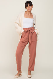 Mauve Paper Bag Waist Cropped Pants