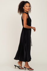 Black Pleated Halter Dress